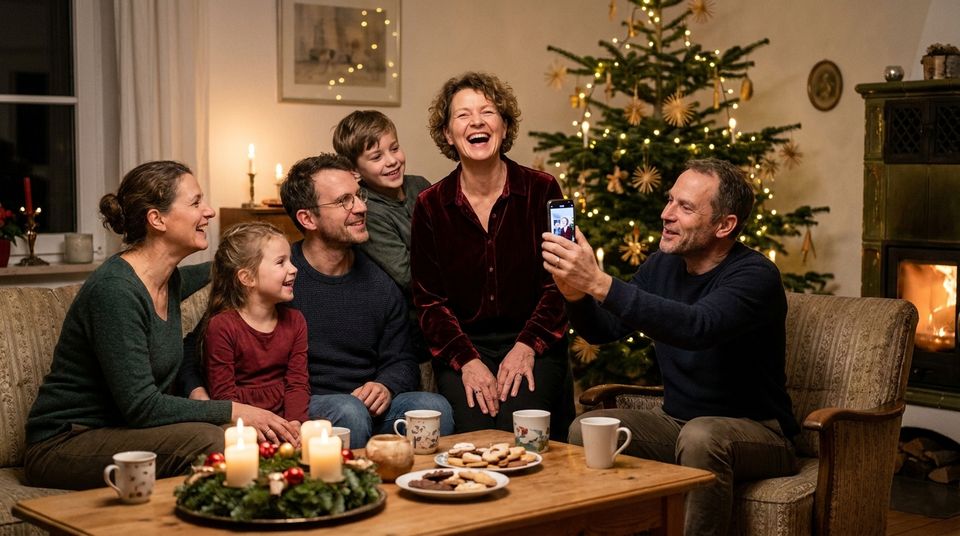 Familie an Weihnachten im Wohnzimmer